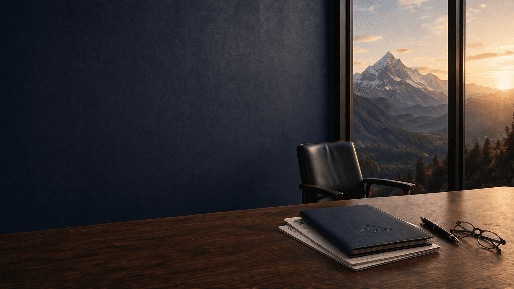 Premium insurance advisory office with mountain view